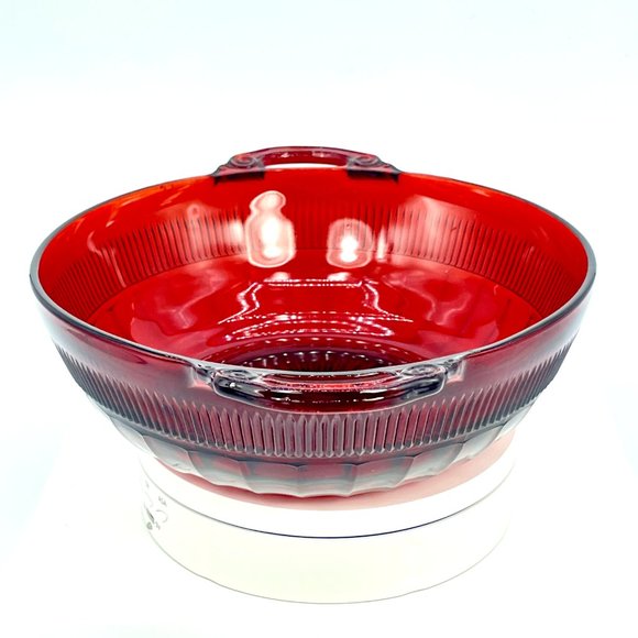 Anchor Hocking Coronation Ruby Red Depression Glass Serving Bowl w Handles 9.5” - Picture 2 of 9